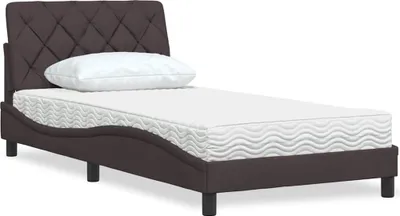 Image de Lit avec matelas brun foncé 100x200 cm Tissu
