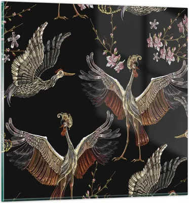 Produktbild von Bilder auf glas - Einteilig - Asiatisch Vögel Verziert - 50x50cm - Glasbilder - Wandbilder - Bilder - zum Aufhängen bereit - Wanddekoration aus Glas - Glas Bilder - Wandbild auf Glas - GAC50x50-4556