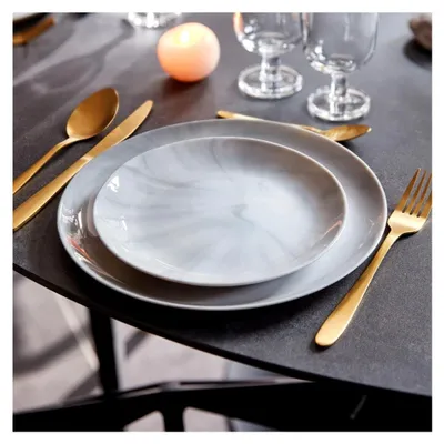 Produktbild von Diwali Marmor - Grauer Teller 19 cm - 6 Stück - aus Opal - Mikrowellengeeignet und spülmaschinenfest - robust und langlebig
