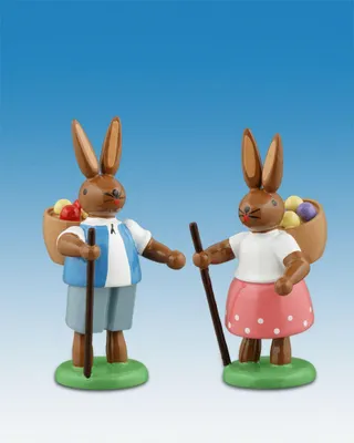 Produktbild von Osterdekoration Osterhasenpaar mit Eierkorb Höhe 7,5cm NEU