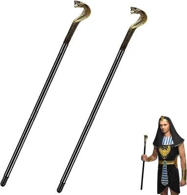Productafbeelding van Afneembare slangenkop scepter - Set van 2 - Schroefdraad Kostuumstaf - Antiek bronslook decoratieve staf voor Halloween