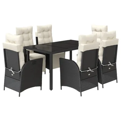 Produktbild von vidaXL 7-tlg. Garten-Essgruppe mit Kissen Schwarz Poly Rattan