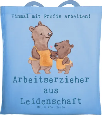 Produktbild von Mr. & Mrs. Panda Einkaufstasche Arbeitserzieher Leidenschaft - Sky Blue - Geschenk, Beruf, Ausbildung, Laptoptasche, Lustig, Jutebeutel, Spruch, Tasche, Studium, Tote Bag