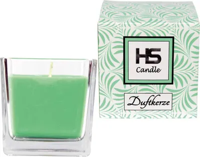 Image de Bougie parfumée en verre "Carré" 8cm x 7,5cm Coconut-Limes