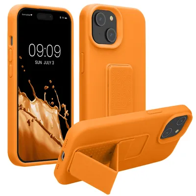 Produktbild von kwmobile Handyhülle für Apple iPhone 15 Hülle - TPU Silikon Case mit Fingerhalter und Stand - Schutzhülle Cover in Fruity Orange