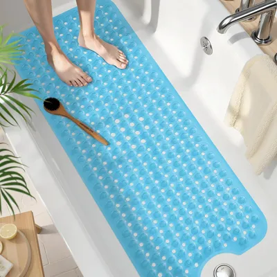 Produktbild von Badewannenmatte rutschfest 100 x 40 cm BPA-frei schnelltrocknend maschinenwaschbar transparentes Blau