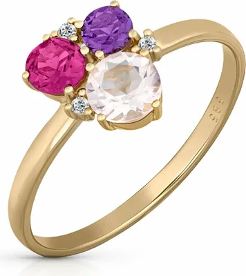 Produktbild von Orolino Ring Gold 585 mit Rosaquartz Amethyst Rhodolith Brillant