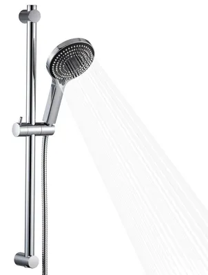 Produktbild von Duschsystem Duschstange Handbrause - 6 Strahlarten - Chrom - Verstellbare Duschstange 60 cm - Installationsabstand 38 bis 66 cm