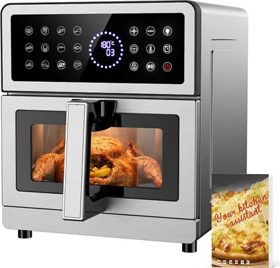 Produktbild von XXL Heißluftfritteuse 8L Airfryer Ober/Unterhitze Heizelemente, Air Fryer Luftfritteuse Sichtfenster&Licht 12 Programme 2150W Metallgehäuse, Heissluftfritteuse m Kochrezept Max 200℃ für den Familien
