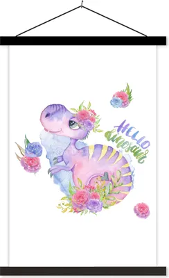 Produktbild von MuchoWow® Textilposter Dinosaurier - Kinderzimmer - Zitate - Mädchen - Kinder - Rosa - Mädchen 120x180 cm mit schwarzem Rahmen - Fotos