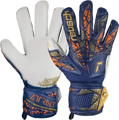 Obrázek produktu pro Brankářské rukavice Reusch Attrakt Grip, modrá/bílá/oranžová/zlatá, velikost 9,5