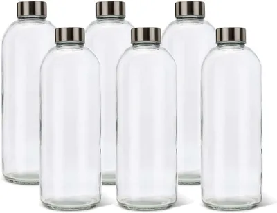 Productafbeelding van Eos waterflessen van glas - 1 l - Set van 6 - Zonder opdruk