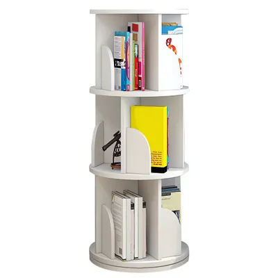 Produktbild von Drehbares Bücherregal mit 3 Ebenen Standregal mit Buchstützen Bücherschrank Dekoregal 40x40x98cm Weiß