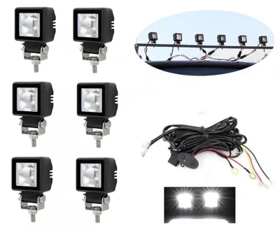 Obrázek produktu pro Sada 6 kusů LED halogenových žárovek s kabeláží, bílé dálkové světlo + bílé denní světlo (DRL), 12 V–24 V pro terénní vozy/4×4/SUV/Jeep
