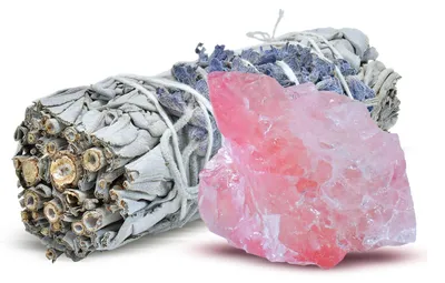 Produktbild von Aromantra - Räucherset Weiße Salbei & Lavendel 20-30g - Rosenquarz 18-21g - Esoterisches Meditationsset - Naturrein