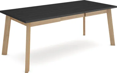 Image de ODIN Table à manger, 194x90x75cm, Pour 10 personnes, Pieds en bois, Noir et chêne