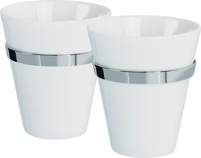 Produktbild von spirella Doppel Zahnputzbecher Wand Max Keramik Weiß/Silber zum Kleben oder Bohren