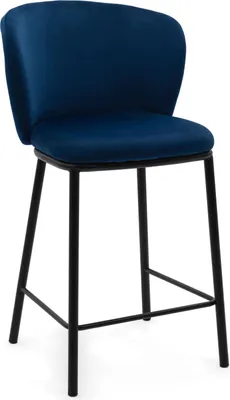 Produktbild von NEW HOME Barhocker BARI Esszimmerhocker gepolsterter Wohnzimmerhocker mit Steppung - dunkelblau - moderne Samt Velour Möbel