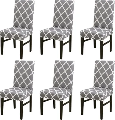 Produktbild von ele ELEOPTION Stuhlhülle, 6er-Pack Esszimmer-Stuhlhülle Stretch-Stuhlhülle Hohe Rückenlehne Stuhlschutzhülle Überzug, Grau