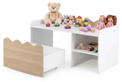 Produktbild von COSTWAY Kindertisch, Aktivitätstisch mit Tischplatte, Klappdeckel, Stauraum & Regal, Kindersitzbank auf Rollen, Aufbewahrungsbox, Kindersitzgruppe
