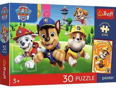 Zdjęcie produktu dla Puzzle 30 elementów Psi Patrol Psiaki w drodze + plakat Trefl