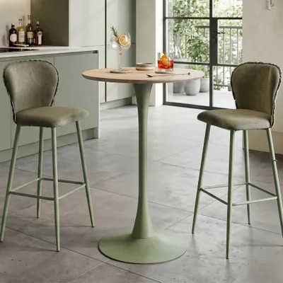 Imagen del producto de Mesa alta Alaska Green, diámetro 60 cm, altura 106 cm, estructura de MDF y hierro, diseño elegante – Colección moderna