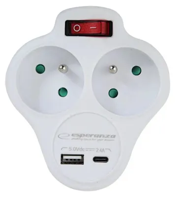 Zdjęcie produktu dla Esperanza ELK311W Electrical splitter 2 GN. USB-C USB-A ON. White