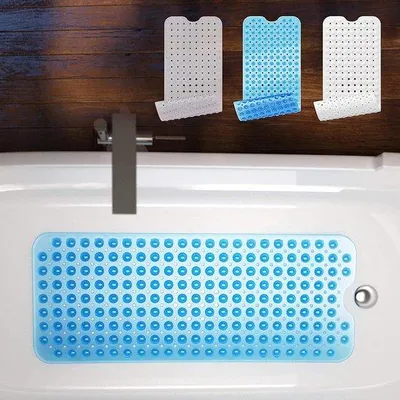 Immagine prodotto di Tappetino antiscivolo per vasca da bagno Unyqoos® 40 x 100 cm – senza BPA, in gomma/PVC, con circa 200 ventose, antiscivolo, ideale per bambini e anziani, colore blu