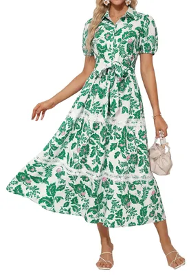 Produktbild von Sommerkleid mit Blumenmuster – A-Linien-Maxikleid mit kurzen Ärmeln