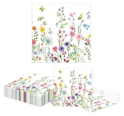 Cocktailservietten 20 Stück, Wildblumen-Motiv, 16,5 x 16,5 cm, 2-lagig