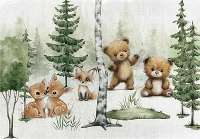 Produktbild von Fototapete Wald Tiere Bäume - 368x254 cm - Vliestapete Kinderzimmer - Vlies Fototapete Grün - 15871V8