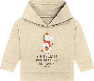 Produktbild von Mr. & Mrs. Panda Organic Baby Hoodie Einhorn Pilz 24. - 36. Monat - Natural Raw - Geschenk, Spruch, Unicorn, Motivation, Pilze, Kapuzensweatshirt, Kapuzenshirt, Einhörner