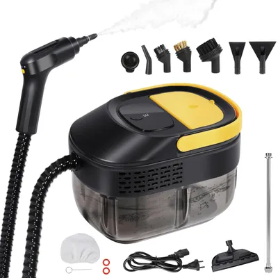 Obrázok produktu pre Parogenerátor – Ručný parogenerátor – 2500 W – 1600 ml nádrž – 6 príslušenstiev – Vhodný na čistenie kuchyne, pohovky, okien a auta – Žltá/čierna farba