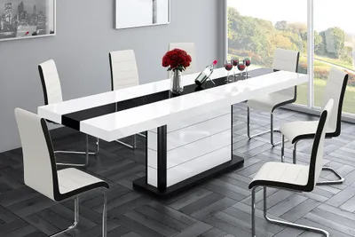 Produktbild von Design Esstisch Tisch HE-555 Weiß - Schwarz Hochglanz ausziehbar 160 bis 260 cm