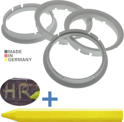 Produktbild von 4X Zentrierringe 70,0 x 63,4 mm Weiß Felgen Ringe + 1x Reifen Kreide Fett Stift