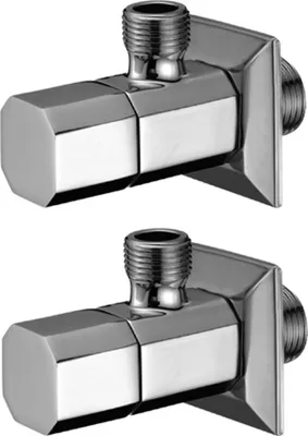 Produktbild von 2x Design Messing Eckventil Chrom 1/2 x 3/8 Zoll inkl. Eckige Rosette | Eckregulierventil | Ventil Bad Küche | Regulierventil