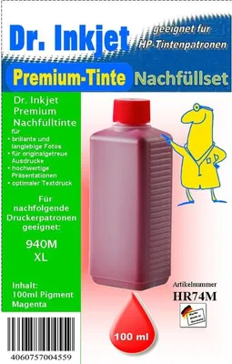 Produktbild von HR74M - magenta- Dr.Inkjet Premium Nachfülltinte 100ml für Ihren HP Drucker