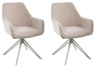 Produktbild von BELIANI Esszimmerstuhl 2er Set Hellbeige Stoffbezug Drehbar mit Schwarzen Metallbeinen Armlehnen Modern Drehstuhl Polsterstuhl Wohnzimmer Küche