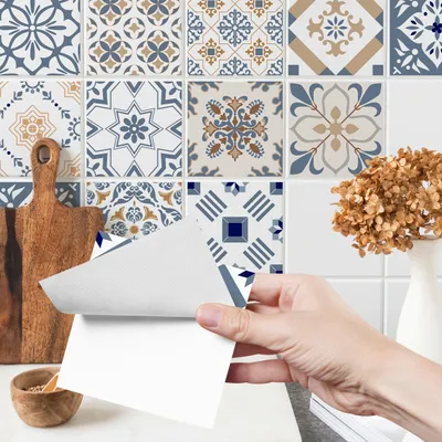 Image de Carreaux adhésifs Carreaux autocollants pour cuisine Salle de bain Meubles Armoire Mur Mosaïque Mosaïque de cuisine Mosaïque marocaine en couleurs pastel Br. 150cm x Hö. 100cm