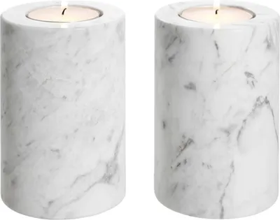 Produktbild von Casa Padrino Luxus Marmor Teelichthalter Set Weiß Ø 10 x H. 15 cm - Luxus Qualität