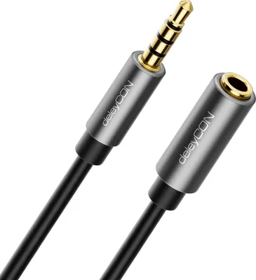 Produktbild von deleyCON 5m Headset Verlängerung CTIA 4 Polig TRRS Mikrofon 3,5mm Klinke Verlängerungskabel Kopfhörer AUX Metallstecker Stereo Audio PC Handy Smartphone Tablet HiFi Receiver