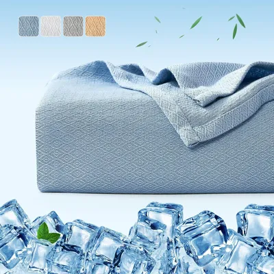 Immagine prodotto di Coperta estiva in bambù - Morbida e fresca - Favorisce un sonno confortevole - Materiale naturale e traspirante - 150 x 200 cm - Blu