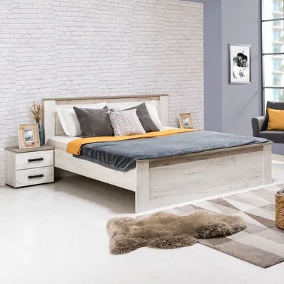 Produktbild von Homestyle4u Holzbett 160x200 mit Lattenrost Doppelbett Bett Holz Weiß Eiche Grau Massiv