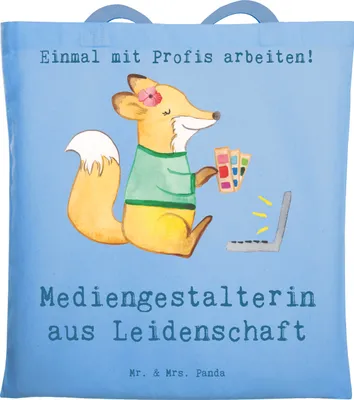 Produktbild von Mr. & Mrs. Panda Shopping Tasche Mediengestalterin Leidenschaft - Sky Blue - Geschenk, Tote Bag, canvas, Mediengestalter, Designer, Lustig, Jutebeutel, Stoffbeutel