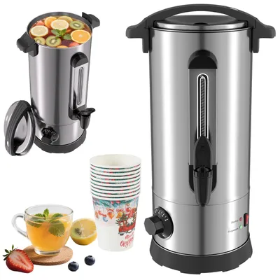 Image de Ikodm, appareil de chauffage pour vin chaud de 8 litres, avec 10 verres, distributeur de boissons de 1500W, régulateur de température, couvercle hermétique, en cuivre