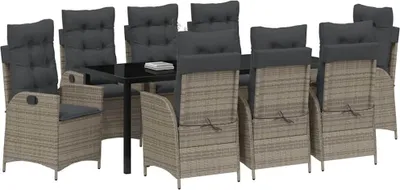 Produktbild von vidaXL Garten Essgruppe mit Kissen 9 pcs Grau Poly-Rattan