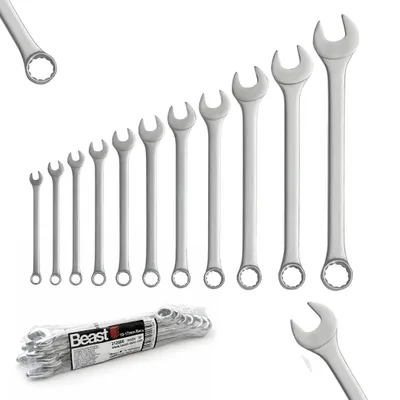 Produktbild von Gabel-Ringschlüsselsatz 10-17 mm 12-tlg. Ring-Maulschlüssel Set Cr-V Stahl verchromt Werkstatt KFZ Fahrrad