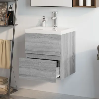 Produktbild von The Living Store Waschbeckenschrank mit Einbaubecken Grau Sonoma Holzwerkstoff