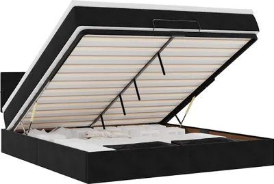 Zdjęcie produktu dla vidaXL Łóżko otomana z materacem i diodami LED czarne 180x200 cm aksamitne