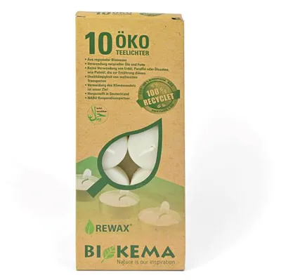 Image de Bougies en cire 100% écologique, fabriquées à partir de biomasse régionale, parfum citronnelle, marque BIOKEMA, diamètre 38 mm, durée de combustion d'environ 4 heures, sans enveloppe en aluminium, 10 pièces par emballage